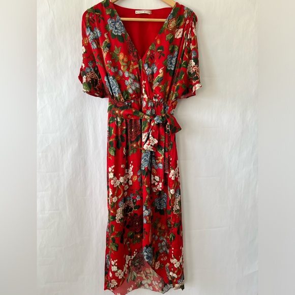 Alice + Olivia Clarine Silk Red Dress Floral Wrap Size 6 - Picture 2 of 13
